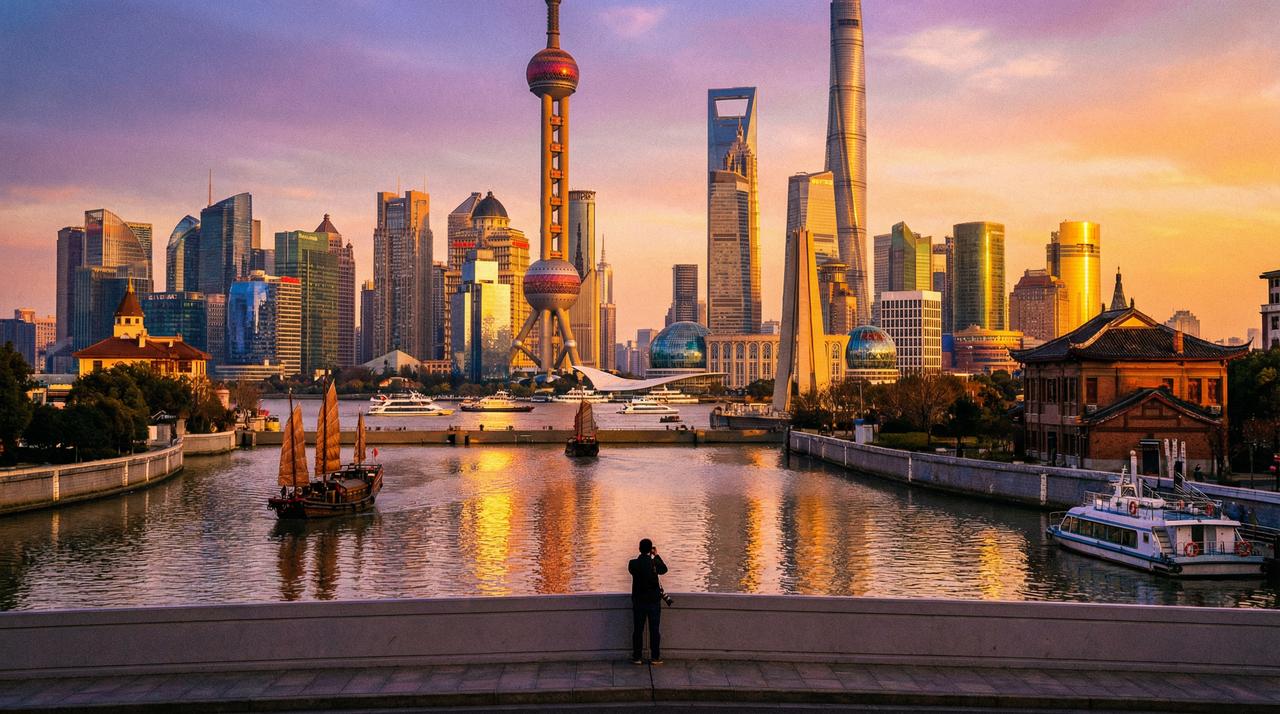 麻豆旅行vlog - 上海外滩日落视频